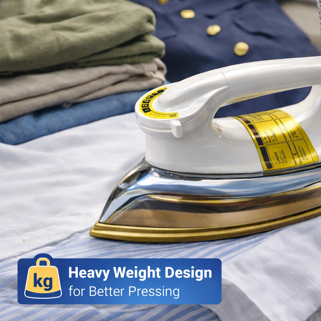 Magnit Deluxe Automatic Iron MN-724 | Heavy Weight Dry Iron | 1000W-1200W Power| Non-Stick Golden Teflon Soleplate| Adjustable Temperature Control | Overheat Protection